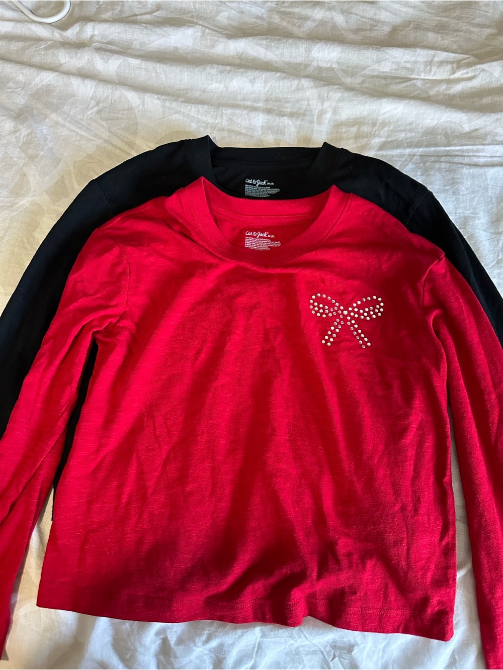 2 Cat & Jack Long-Sleeve Tee with Rhinestone Accents